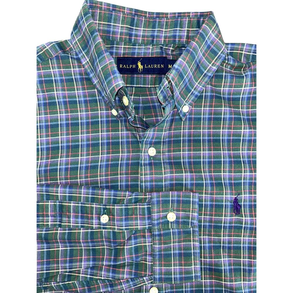 Ralph Lauren Green Blue Plaid Brushed Cotton Y2K Vintage Shirt Men's Medium